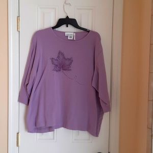 Country Store purple 3/4 sleeve top with glittery leaf, size 3X.
